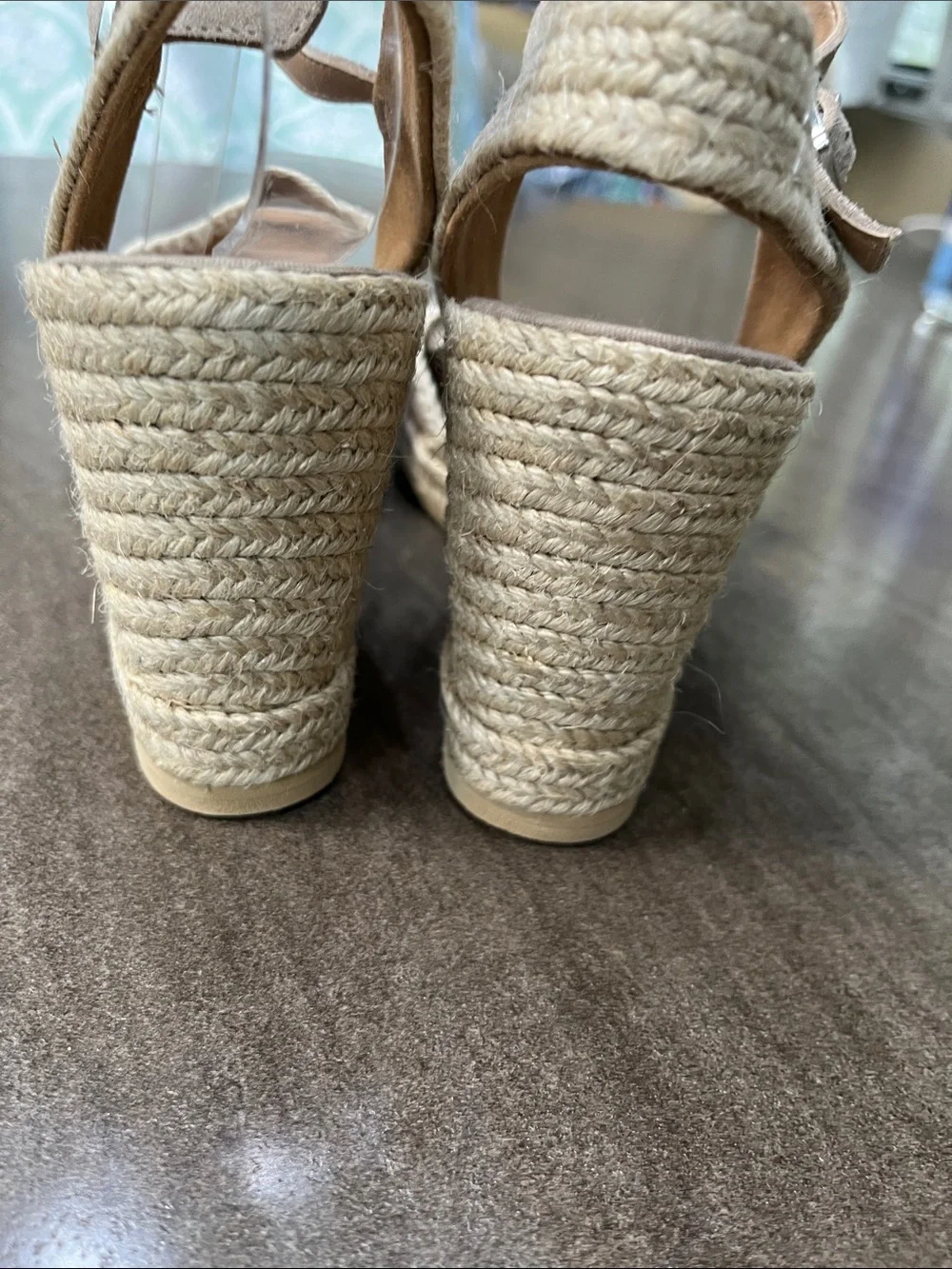 Aquatalia Taupe Suede Espadrille Wedge Sandals with Ankle Strap